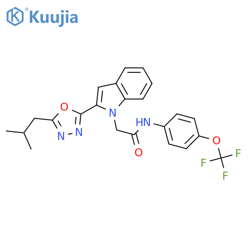 2-{2-5-(2-methylpropyl)-1,3,4-oxadiazol-2-yl-1H-indol-1-yl}-N-4-(trifluoromethoxy)phenylacetamide structure