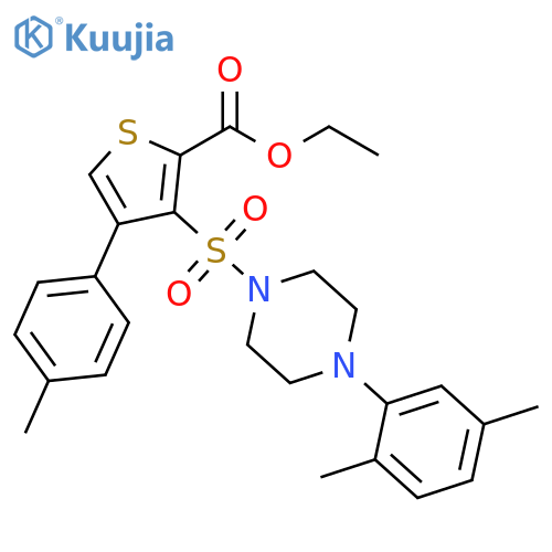 ethyl 3-{4-(2,5-dimethylphenyl)piperazin-1-ylsulfonyl}-4-(4-methylphenyl)thiophene-2-carboxylate structure