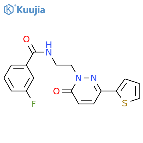 3-fluoro-N-{2-6-oxo-3-(thiophen-2-yl)-1,6-dihydropyridazin-1-ylethyl}benzamide structure