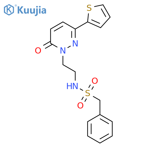 N-{2-6-oxo-3-(thiophen-2-yl)-1,6-dihydropyridazin-1-ylethyl}-1-phenylmethanesulfonamide structure