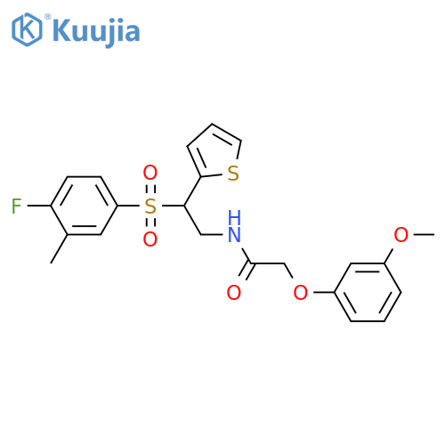 N-2-(4-fluoro-3-methylbenzenesulfonyl)-2-(thiophen-2-yl)ethyl-2-(3-methoxyphenoxy)acetamide structure
