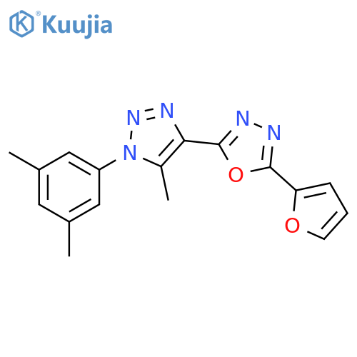 2-1-(3,5-dimethylphenyl)-5-methyl-1H-1,2,3-triazol-4-yl-5-(furan-2-yl)-1,3,4-oxadiazole structure