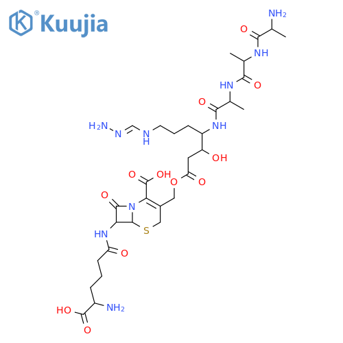 L-Alaninamide, L-alanyl-L-alanyl-N-[(1S,2R)-4-[[(6R,7R)-7-[[(5R)-5-amino-5-carboxy-1-oxopentyl]amino]-2-carboxy-8-oxo-5-thia-1-azabicyclo[4.2.0]oct-2-en-3-yl]methoxy]-1-[3-[(aminoiminomethyl)amino]propyl]-2-hydroxy-4-oxobutyl]- (9CI) structure