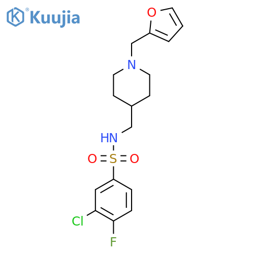 3-chloro-4-fluoro-N-({1-(furan-2-yl)methylpiperidin-4-yl}methyl)benzene-1-sulfonamide structure