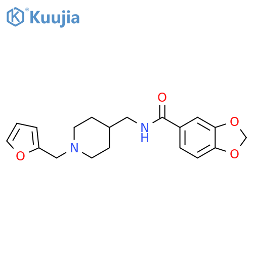 N-({1-(furan-2-yl)methylpiperidin-4-yl}methyl)-2H-1,3-benzodioxole-5-carboxamide structure