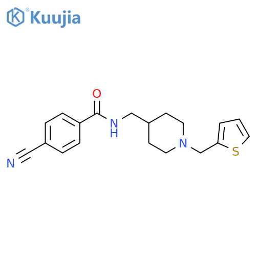 4-cyano-N-({1-(thiophen-2-yl)methylpiperidin-4-yl}methyl)benzamide structure