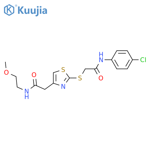 2-2-({(4-chlorophenyl)carbamoylmethyl}sulfanyl)-1,3-thiazol-4-yl-N-(2-methoxyethyl)acetamide structure