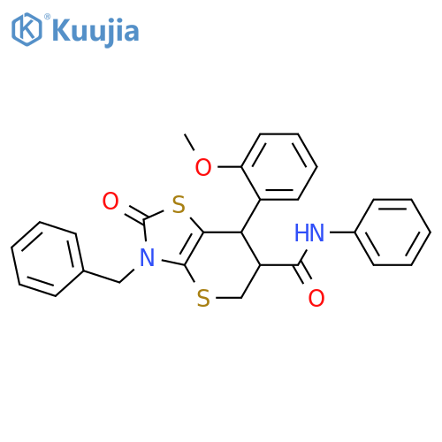 3-benzyl-7-(2-methoxyphenyl)-2-oxo-N-phenyl-2H,3H,5H,6H,7H-thiopyrano2,3-d1,3thiazole-6-carboxamide structure