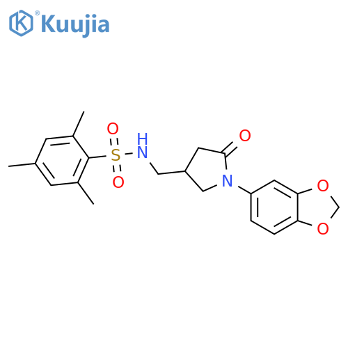 N-{1-(2H-1,3-benzodioxol-5-yl)-5-oxopyrrolidin-3-ylmethyl}-2,4,6-trimethylbenzene-1-sulfonamide structure