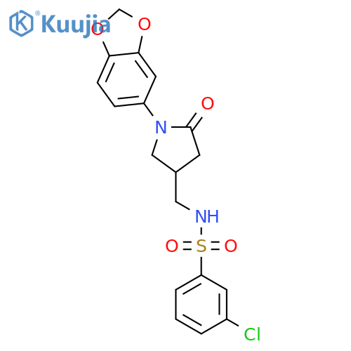N-{1-(2H-1,3-benzodioxol-5-yl)-5-oxopyrrolidin-3-ylmethyl}-3-chlorobenzene-1-sulfonamide structure