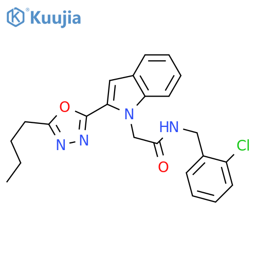 2-2-(5-butyl-1,3,4-oxadiazol-2-yl)-1H-indol-1-yl-N-(2-chlorophenyl)methylacetamide structure