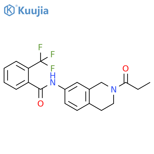 N-(2-propanoyl-1,2,3,4-tetrahydroisoquinolin-7-yl)-2-(trifluoromethyl)benzamide structure