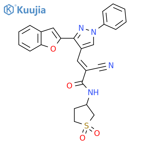 (E)-3-[3-(1-benzofuran-2-yl)-1-phenylpyrazol-4-yl]-2-cyano-N-(1,1-dioxothiolan-3-yl)prop-2-enamide structure