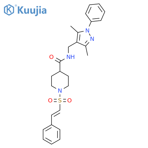 N-[(3,5-dimethyl-1-phenyl-1H-pyrazol-4-yl)methyl]-1-(2-phenylethenesulfonyl)piperidine-4-carboxamide structure