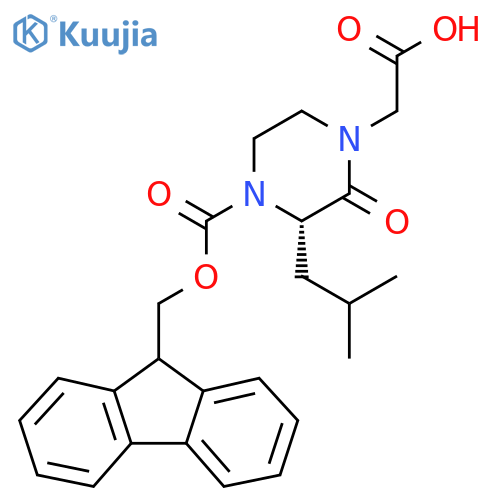 (3S)-4-Fmoc-1-carboxymethyl-3-isobutyl-piperazin-2-one structure