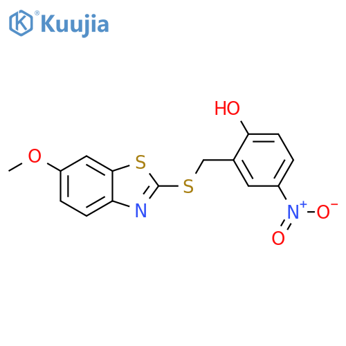 Phenol, 2-[[(6-methoxy-2-benzothiazolyl)thio]methyl]-4-nitro- structure