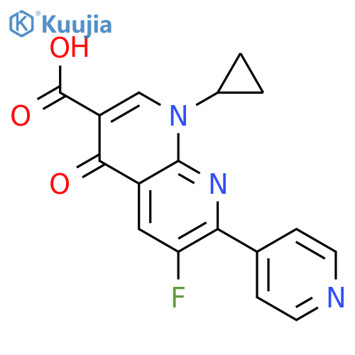 1-Cyclopropyl-6-fluoro-4-oxo-7-(pyridin-4-yl)-1,4-dihydro-1,8-naphthyridine-3-carboxylic acid structure